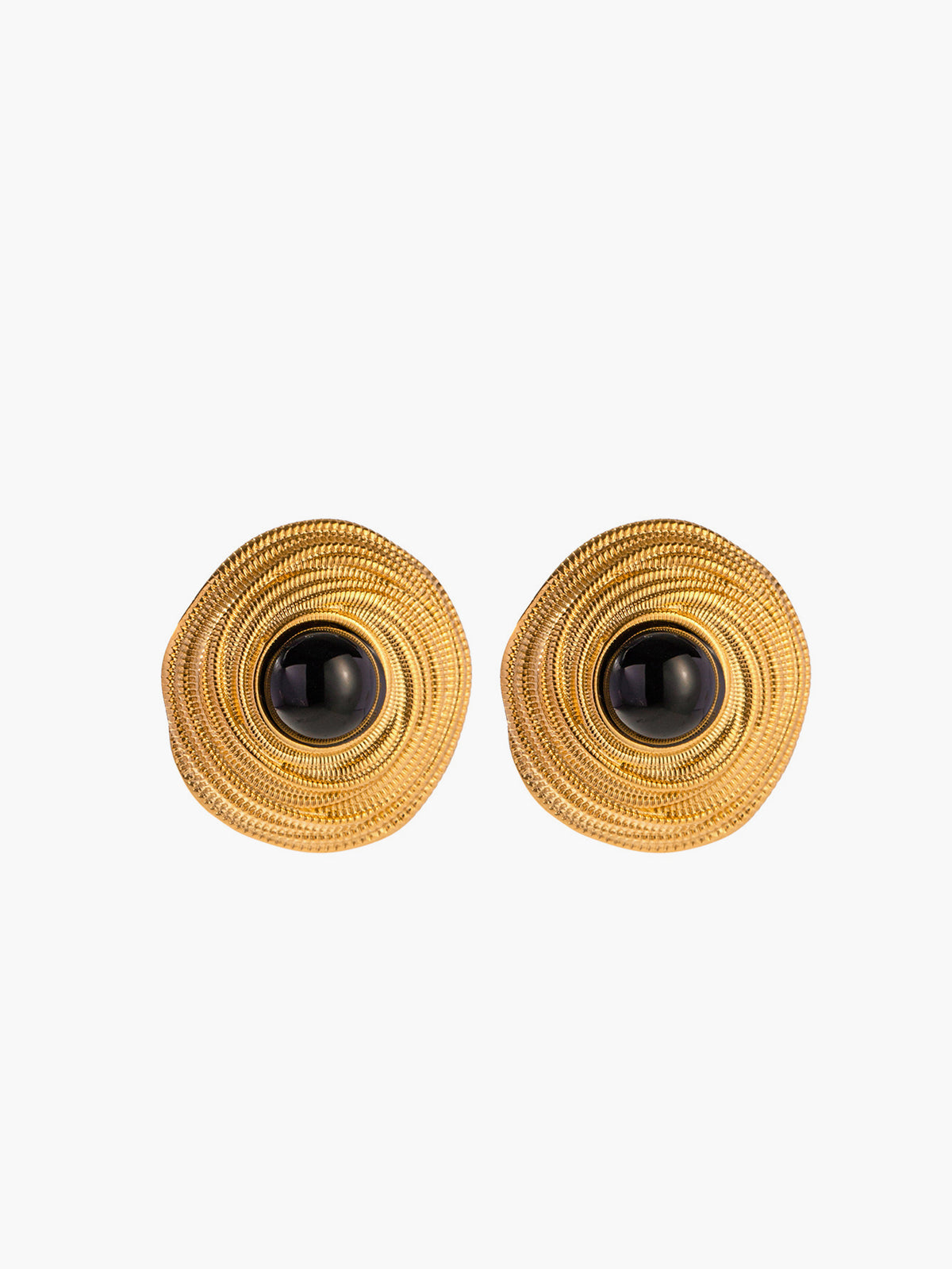 Golden Black Onyx Hoop Earrings-Chicvia