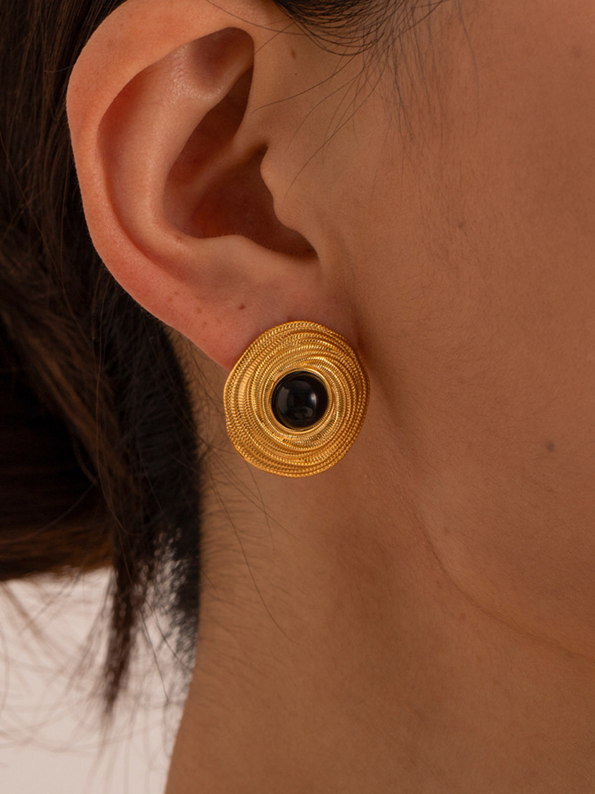 Golden Black Onyx Hoop Earrings-Chicvia