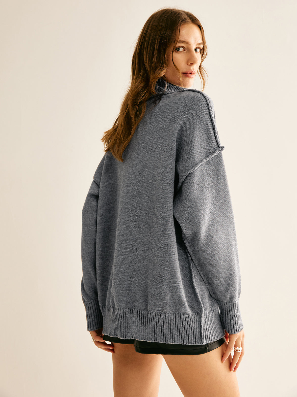 Ribbed Turtleneck Knit Top-Chicvia