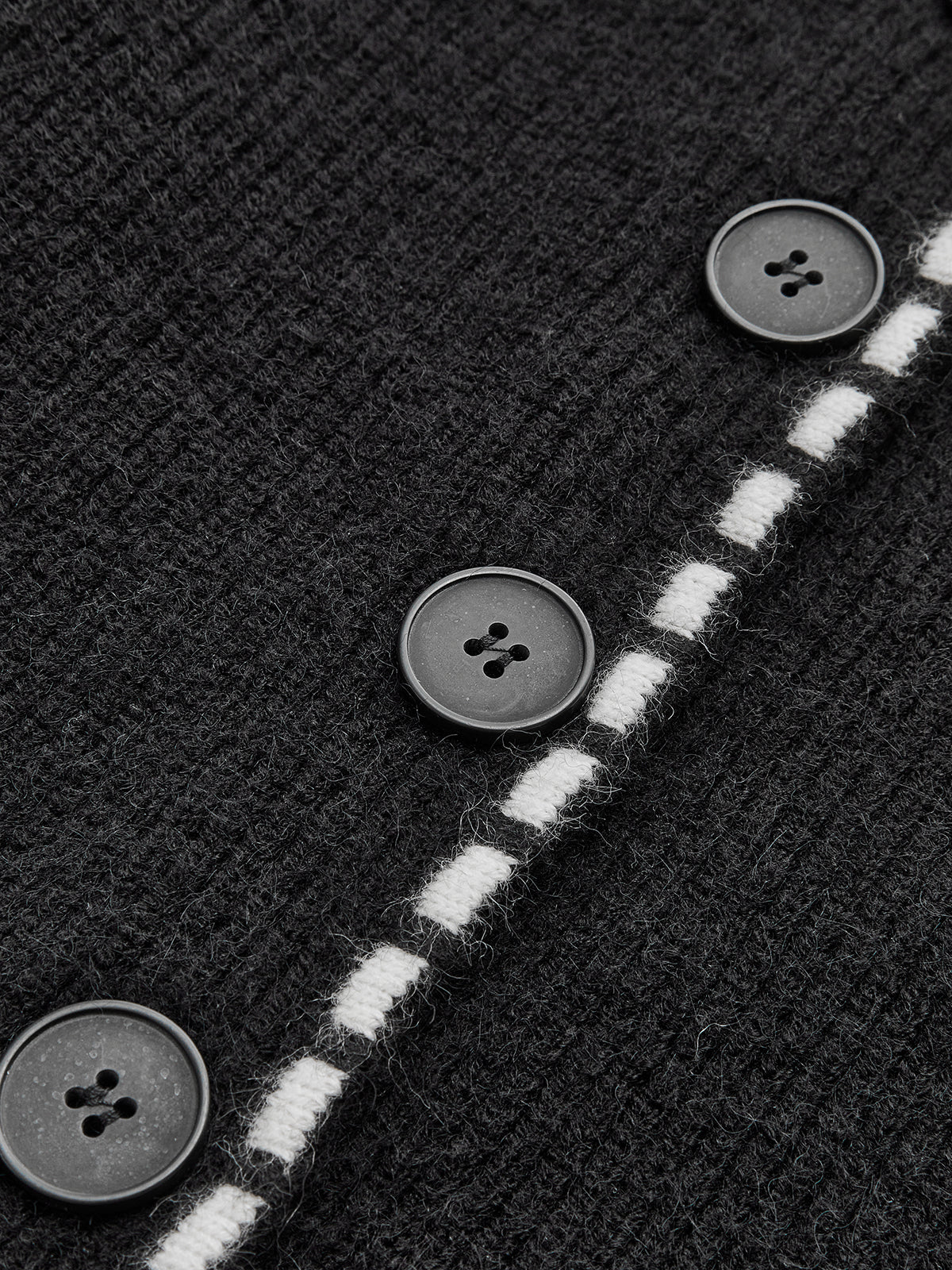 Contrast Trim Lapel Cardigan-Chicvia