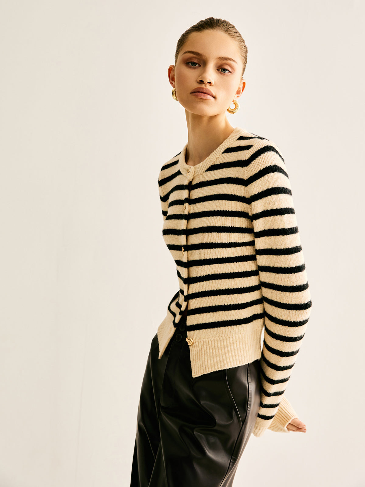Ribbed Striped Cardigan-Chicvia