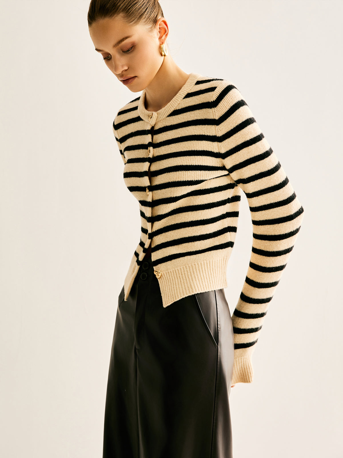 Ribbed Striped Cardigan-Chicvia