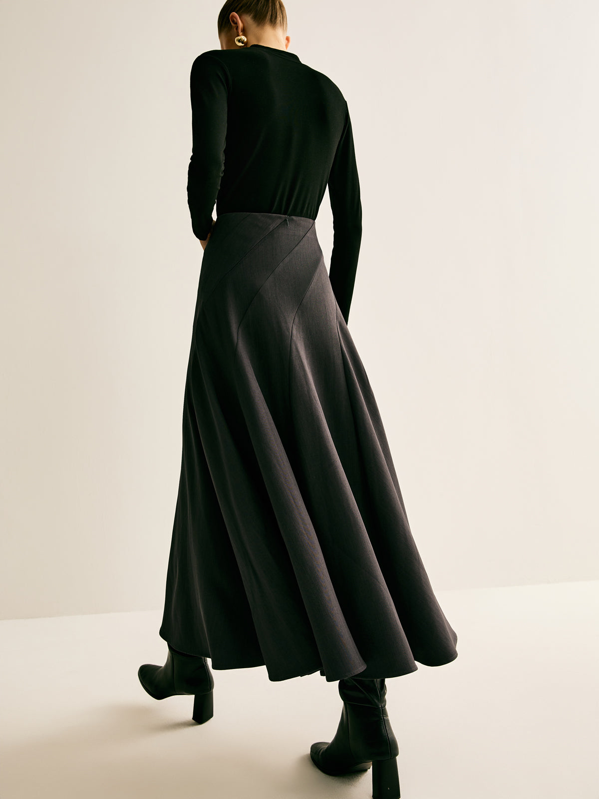 Piping Pleated Zipper Skirt-Chicvia