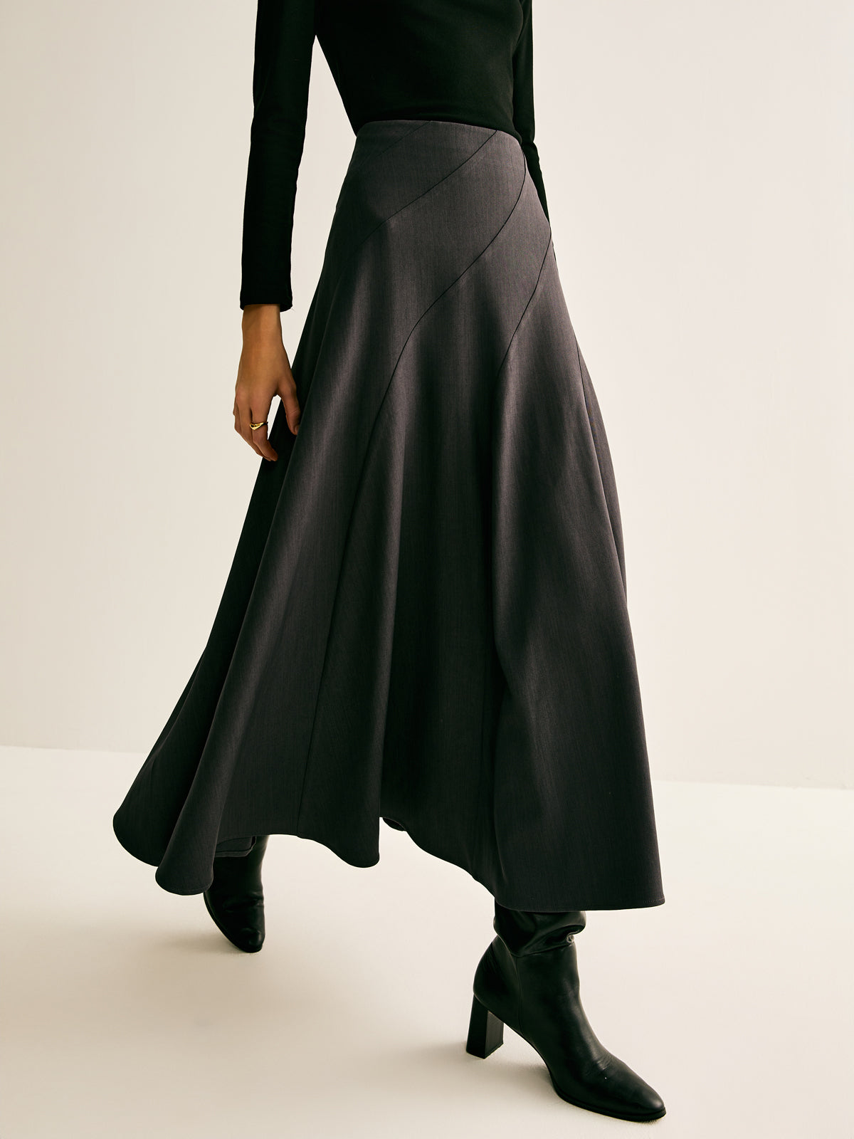 Piping Pleated Zipper Skirt-Chicvia