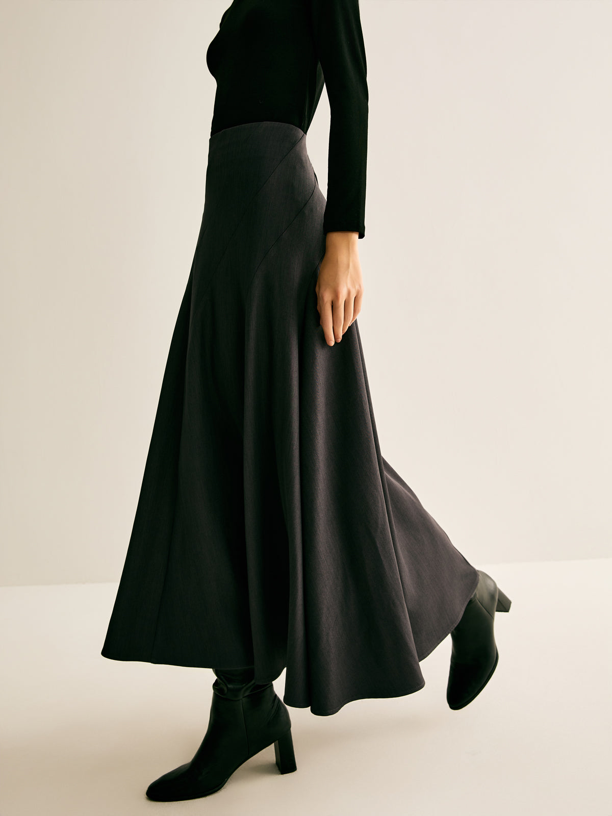 Piping Pleated Zipper Skirt-Chicvia