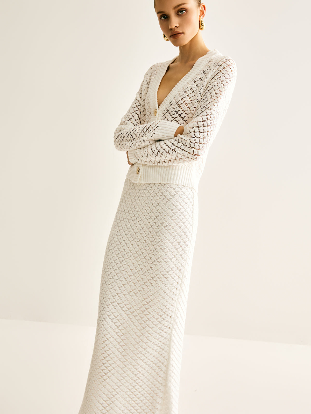 Hollow Lined Maxi Skirt Set-Chicvia