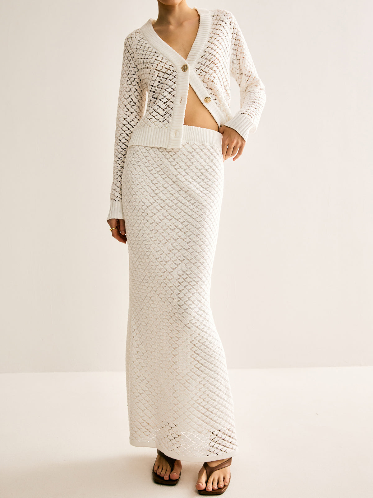 Hollow Lined Maxi Skirt Set-Chicvia