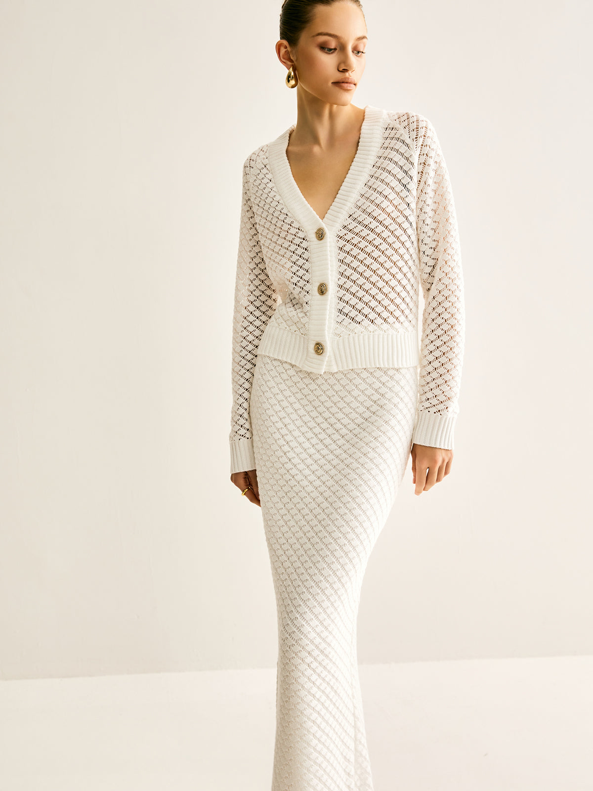 Hollow Lined Maxi Skirt Set-Chicvia