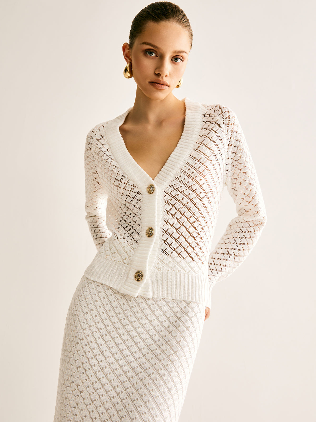 Hollow Lined Maxi Skirt Set-Chicvia