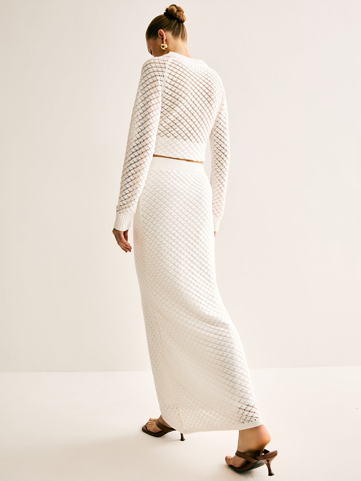 Hollow Lined Maxi Skirt Set-Chicvia