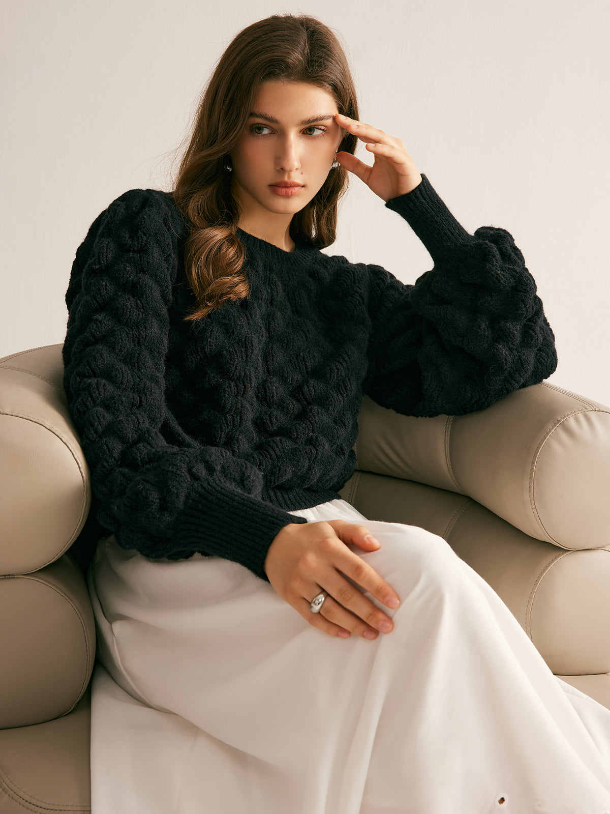 Crew Neck Cloud Sweater-Chicvia