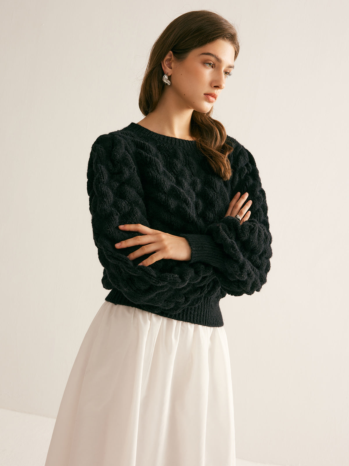Crew Neck Cloud Sweater-Chicvia