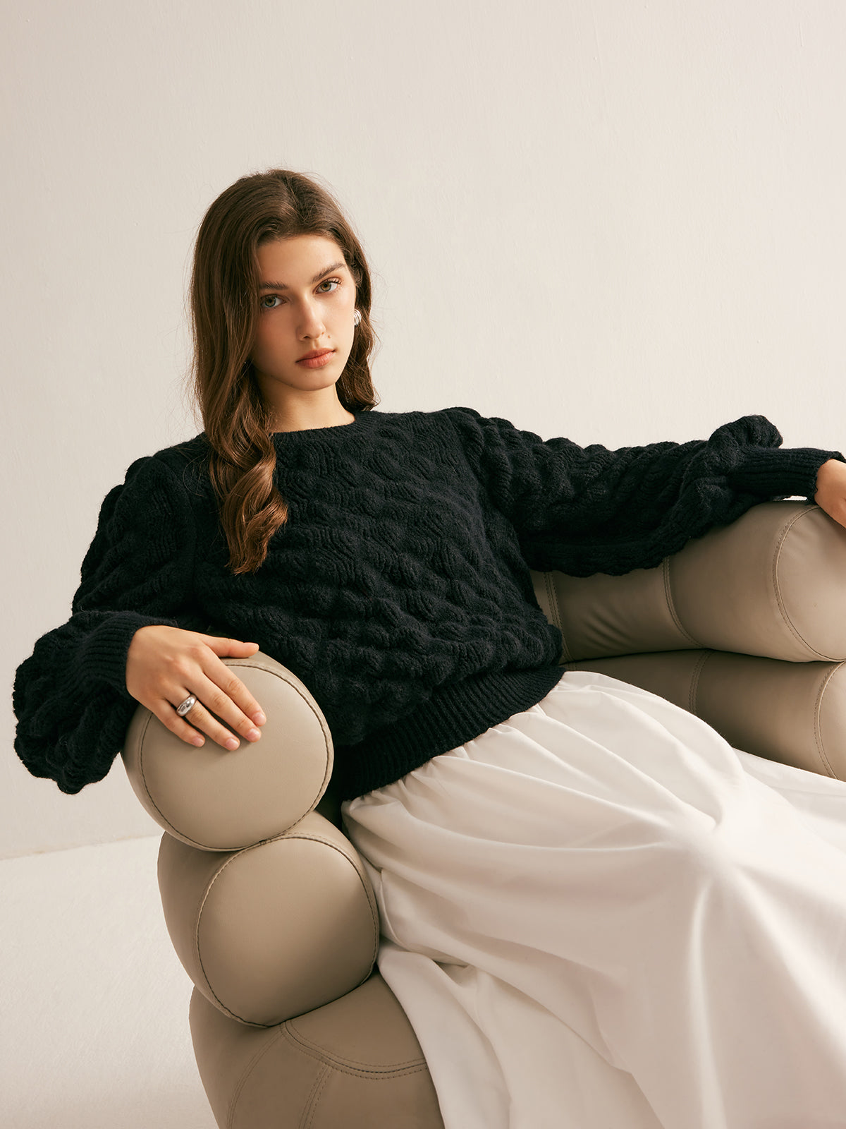 Crew Neck Cloud Sweater-Chicvia