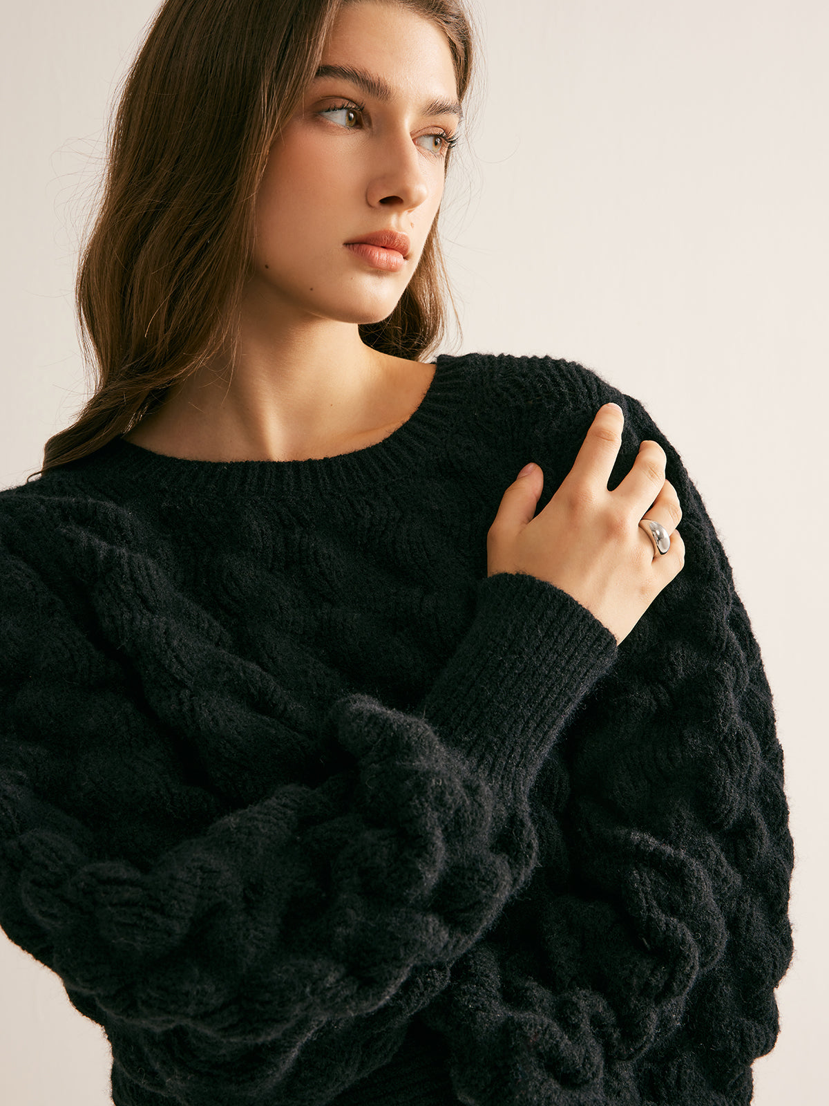Crew Neck Cloud Sweater-Chicvia
