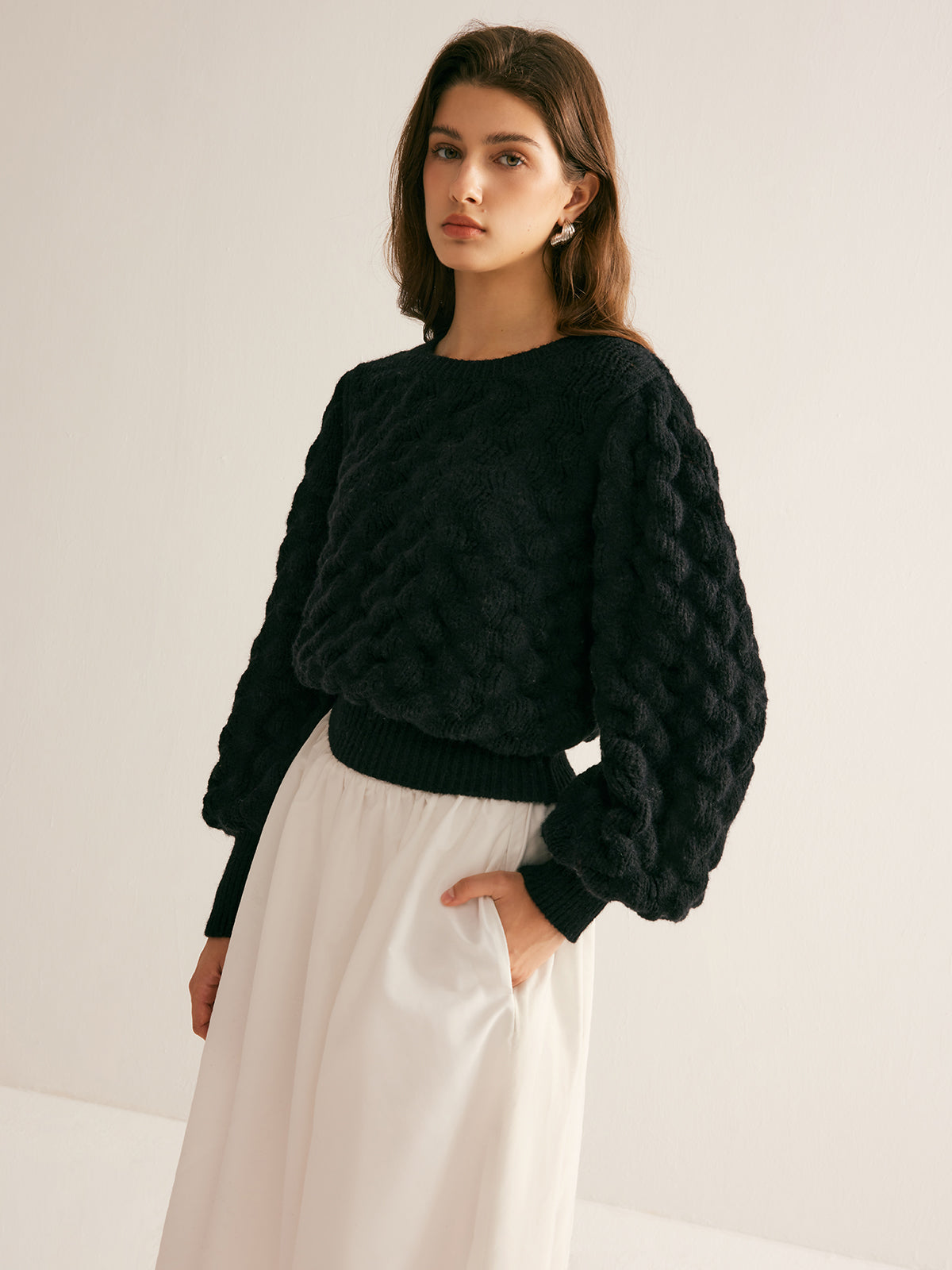Crew Neck Cloud Sweater-Chicvia