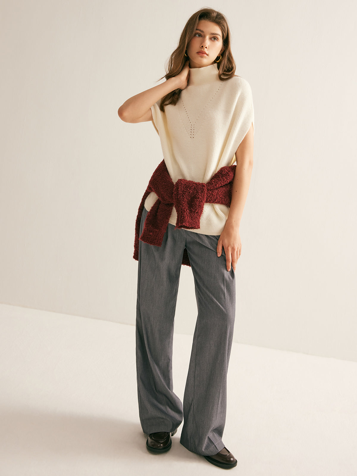 Elegant Mock Neck Sweater Vest-Chicvia