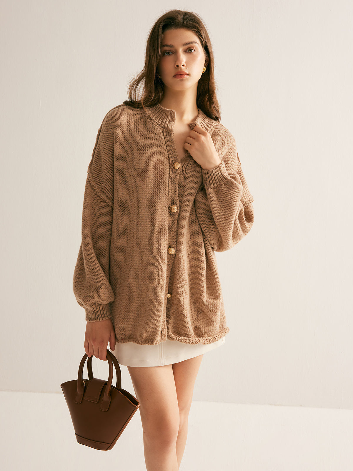 Button Loose Soft Cardigan-Chicvia