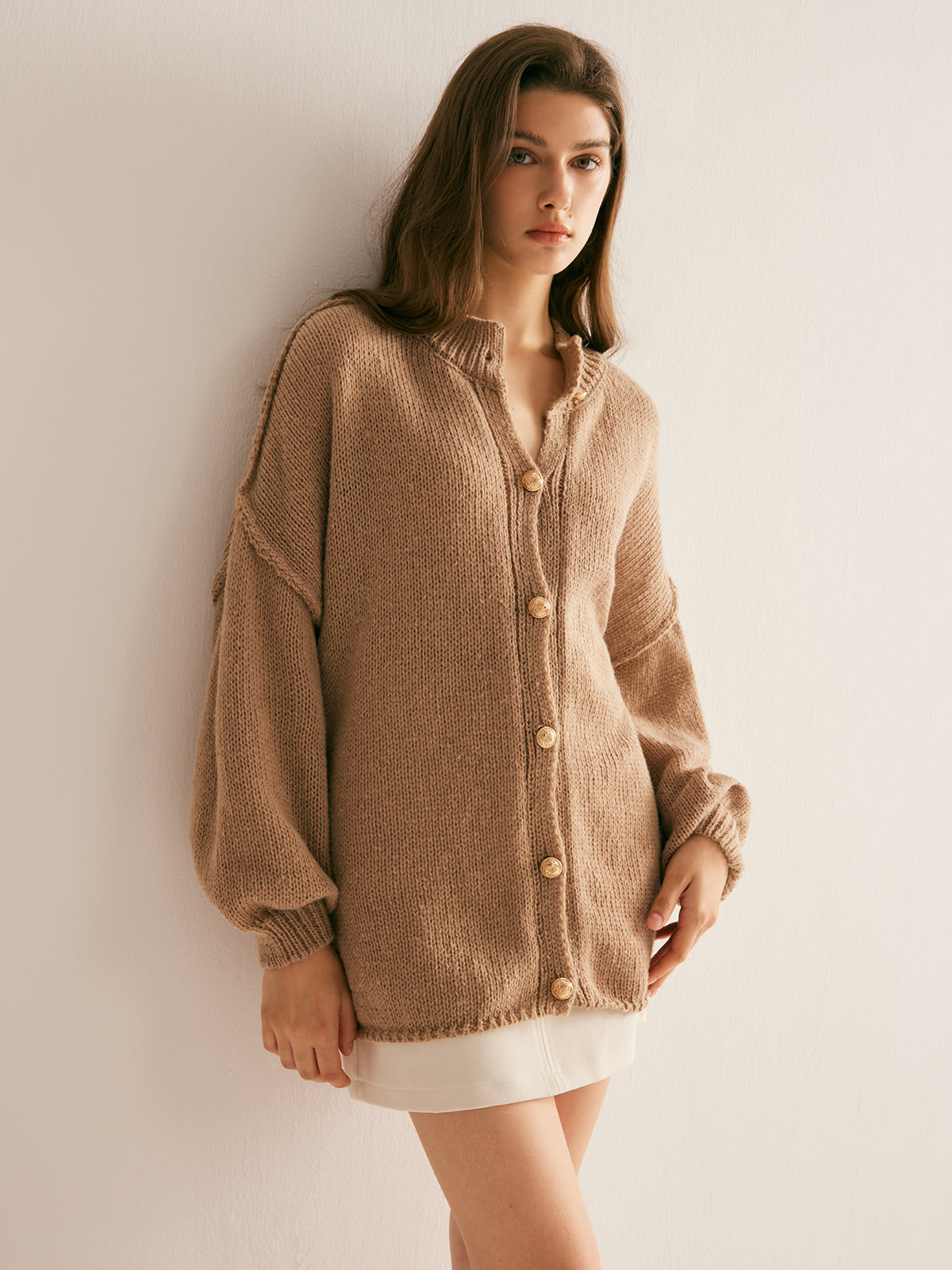 Button Loose Soft Cardigan-Chicvia