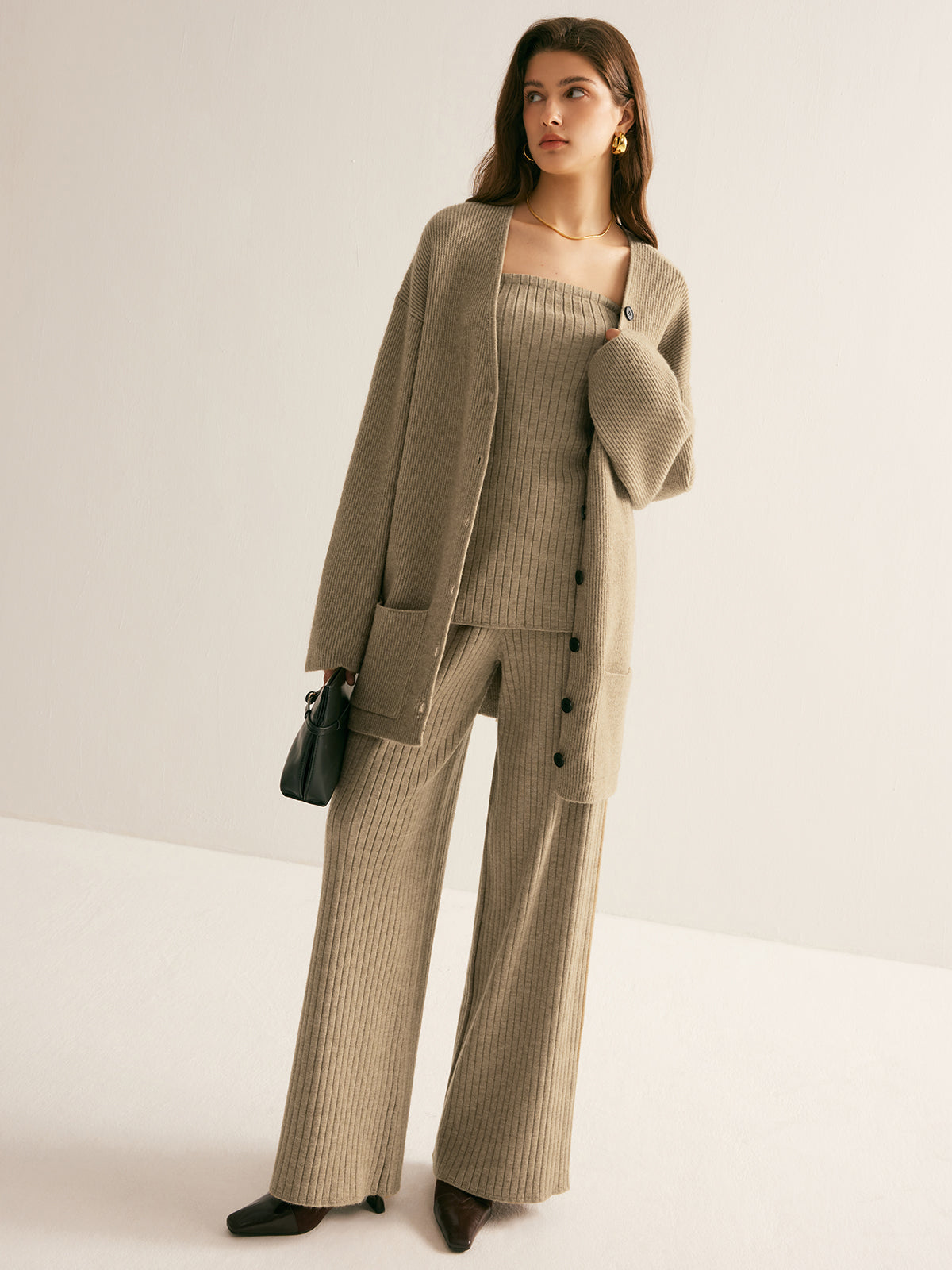 Ribbed Strapless Slit Sweater Vest-Chicvia