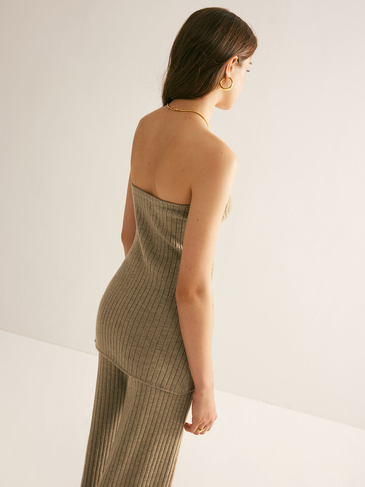 Ribbed Strapless Slit Sweater Vest-Chicvia