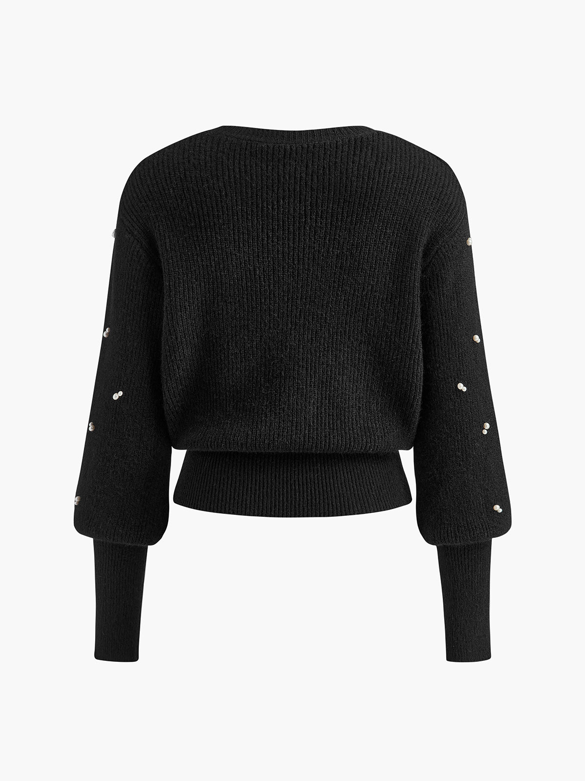 Pearl Beaded Cinched Sweater-Chicvia