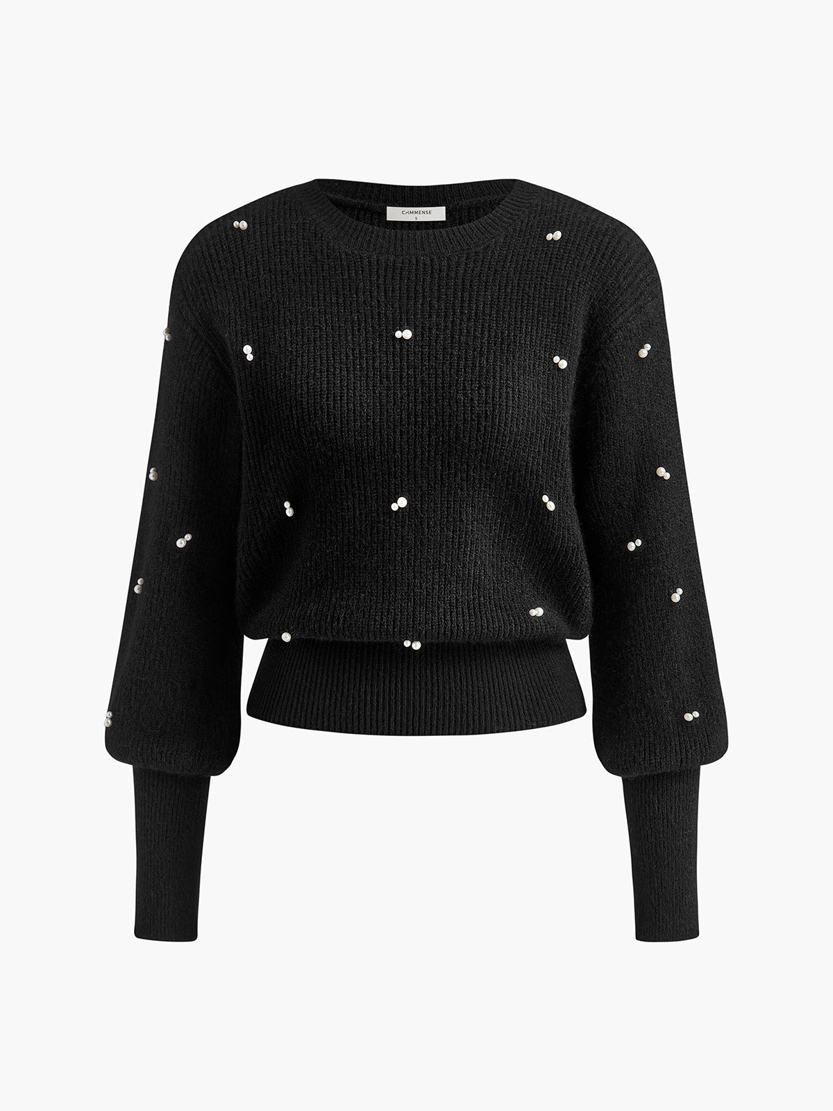 Pearl Beaded Cinched Sweater-Chicvia