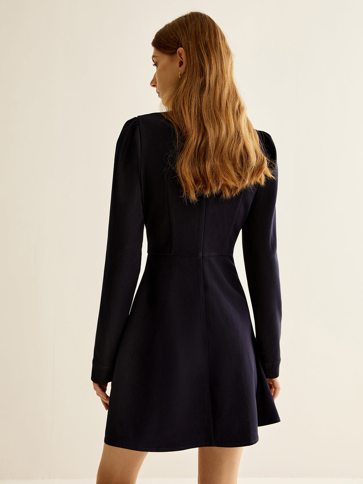 Crew Neck Breasted Slim Dress-Chicvia