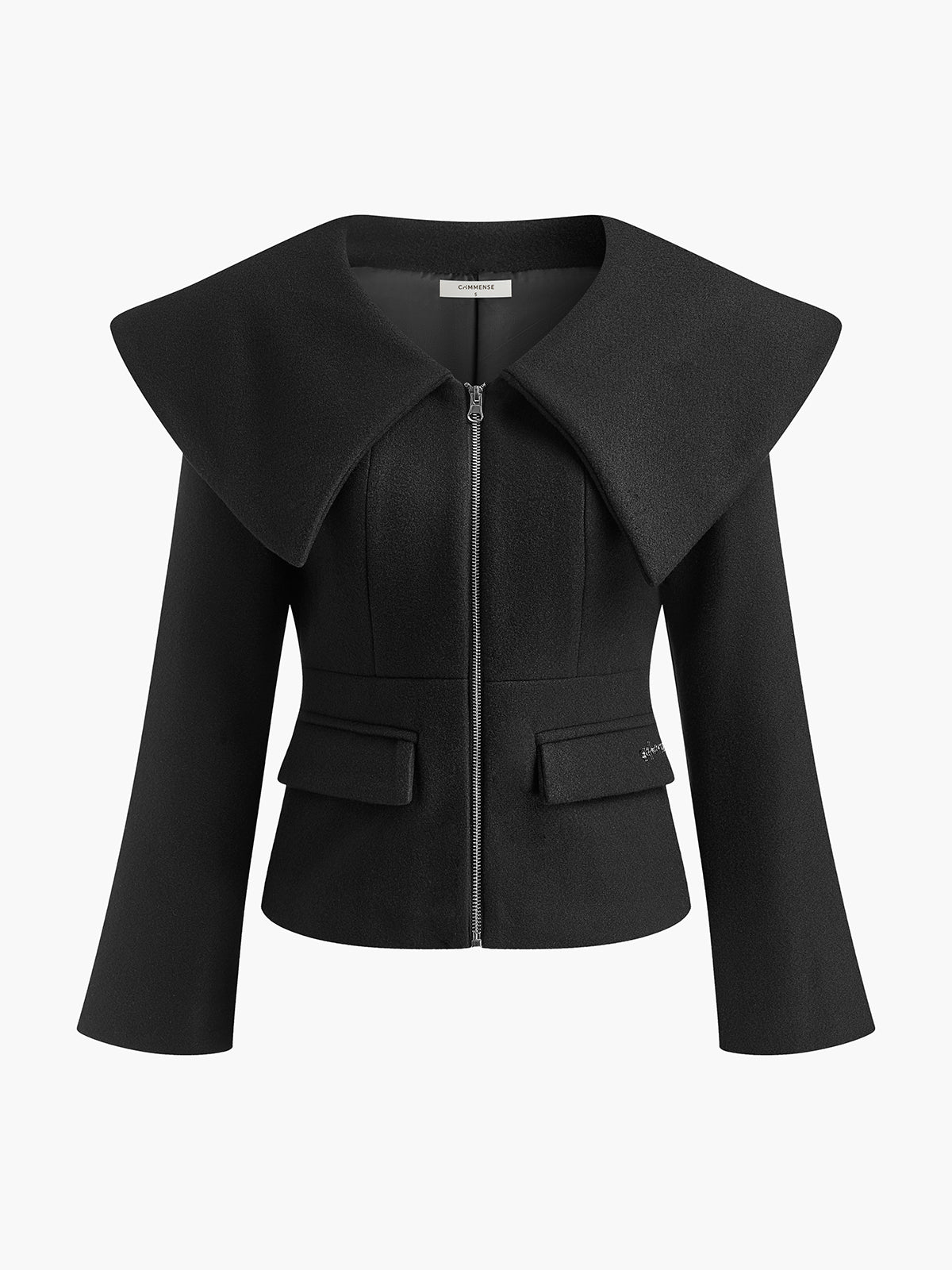 Oversized-Collar Slim Zipper Jacket-Chicvia