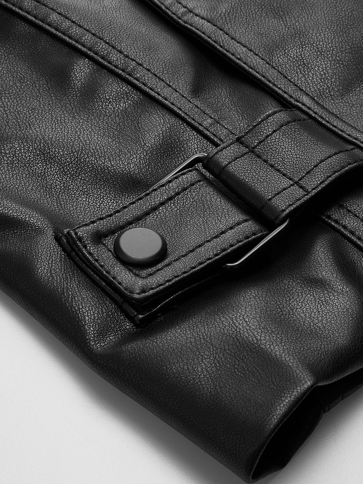 Button Clasp PU Leather Jacket-Chicvia