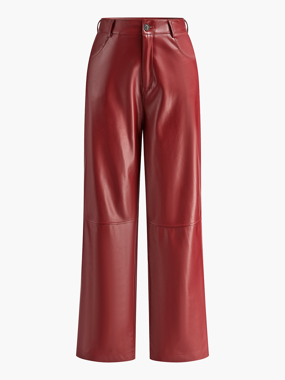 High-Waist Button PU Leather Pants-Chicvia