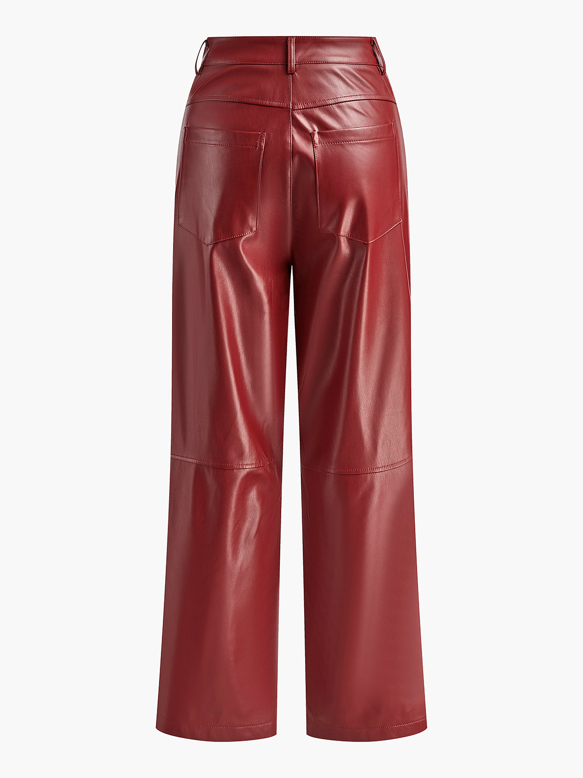 High-Waist Button PU Leather Pants-Chicvia