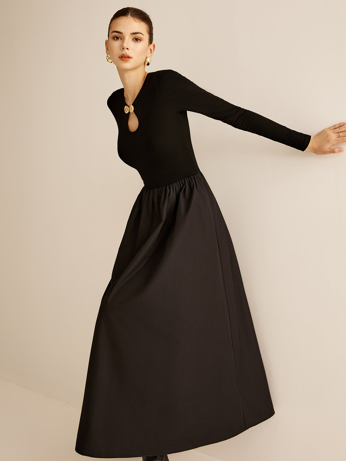 Keyhole Neckline Panel Dress-Chicvia