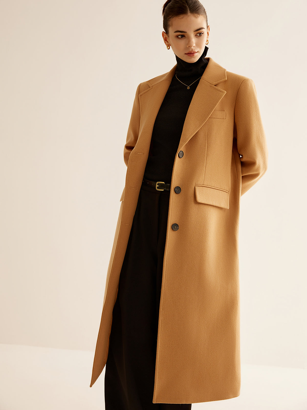 Minimalist Wool-Blend Long Coat-Chicvia