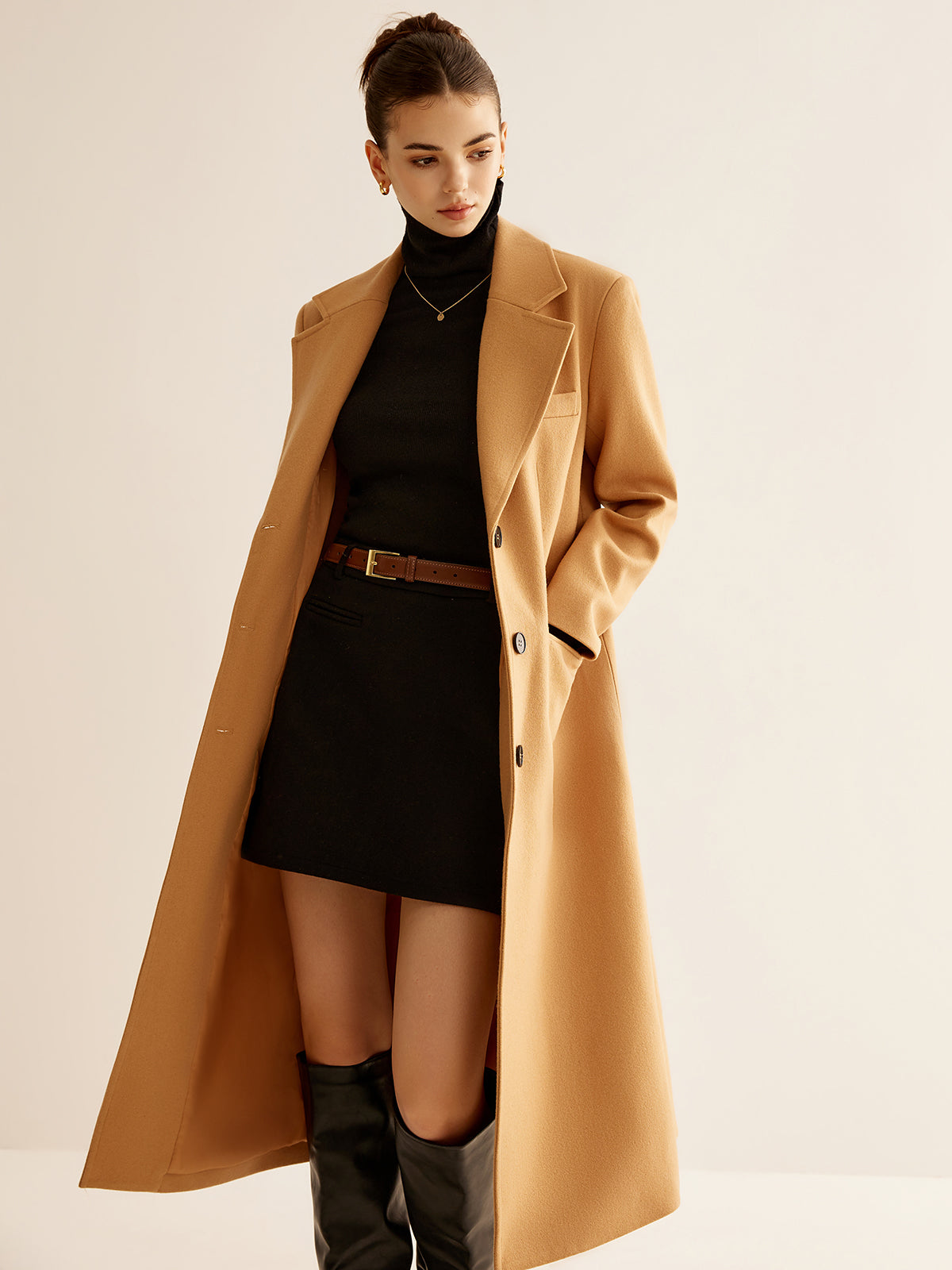 Minimalist Wool-Blend Long Coat-Chicvia
