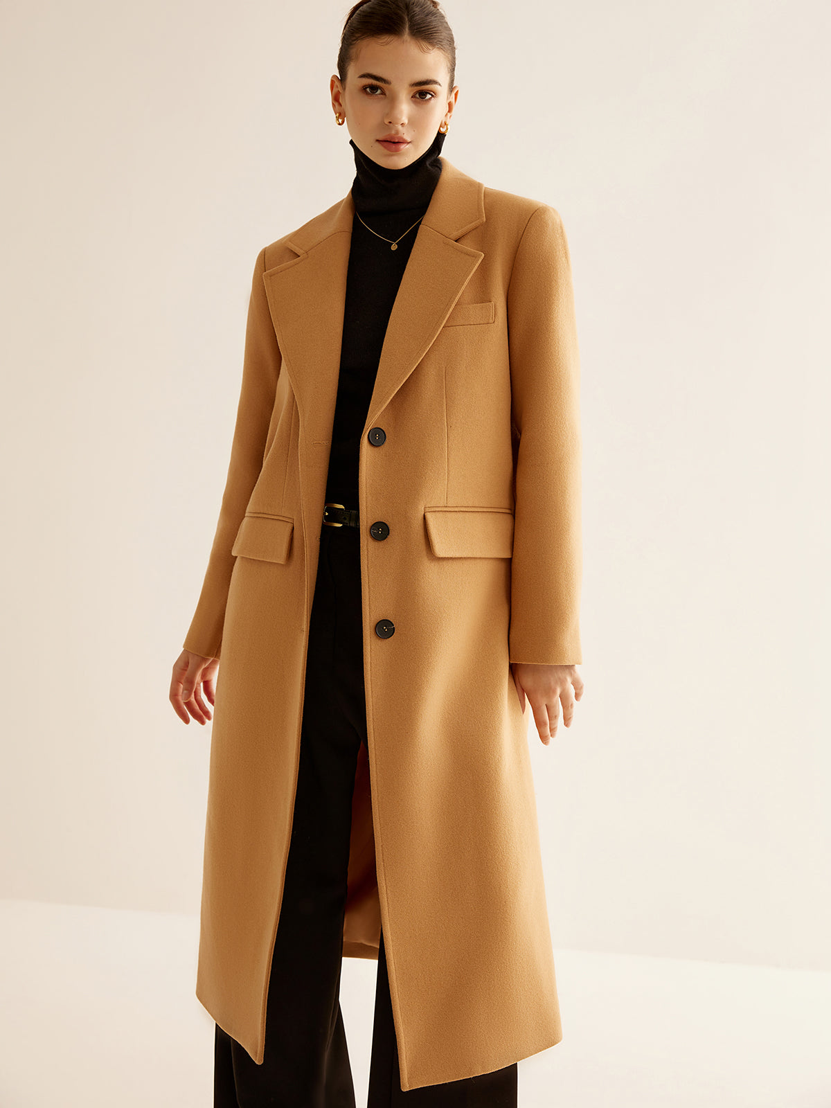 Minimalist Wool-Blend Long Coat-Chicvia