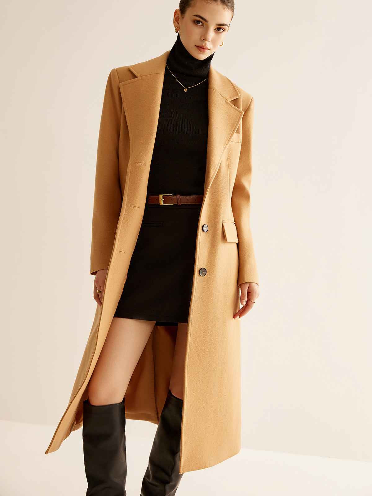 Minimalist Wool-Blend Long Coat-Chicvia
