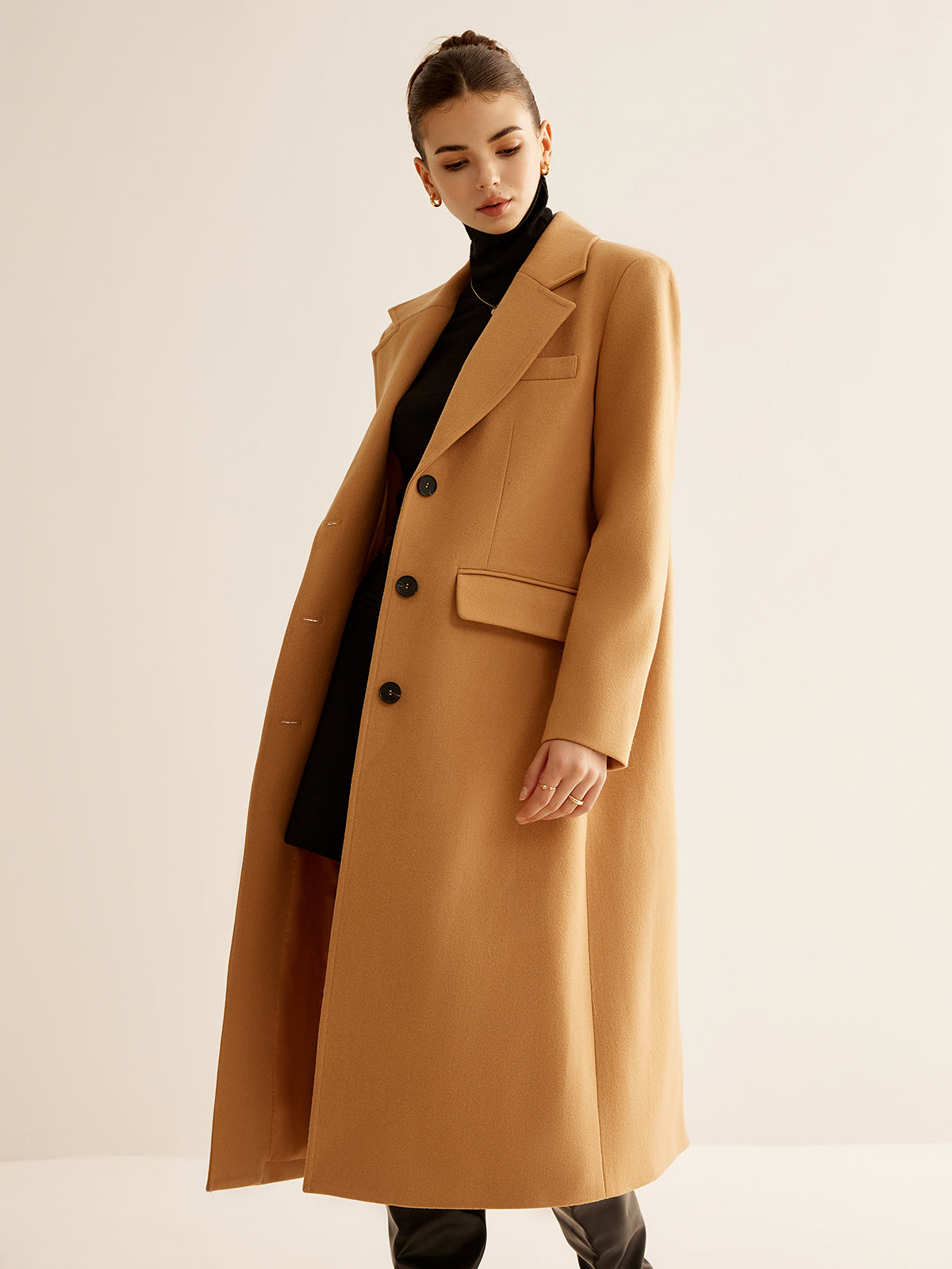 Minimalist Wool-Blend Long Coat-Chicvia