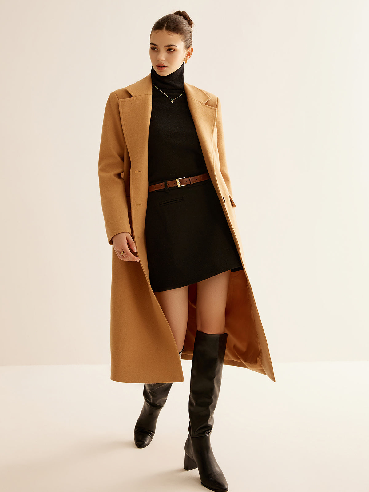 Minimalist Wool-Blend Long Coat-Chicvia