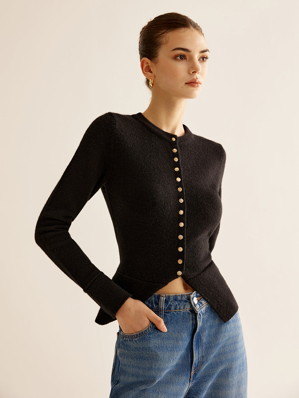 Button Down Slit Slim Cardigan-Chicvia