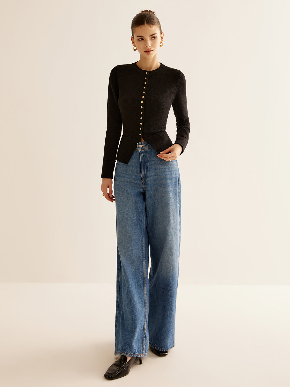 Button Down Slit Slim Cardigan-Chicvia