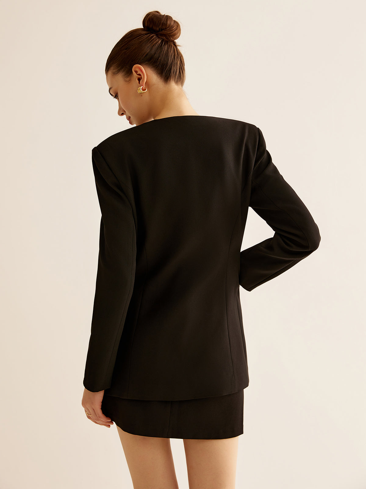 Metal-Button Slim Blazer-Chicvia