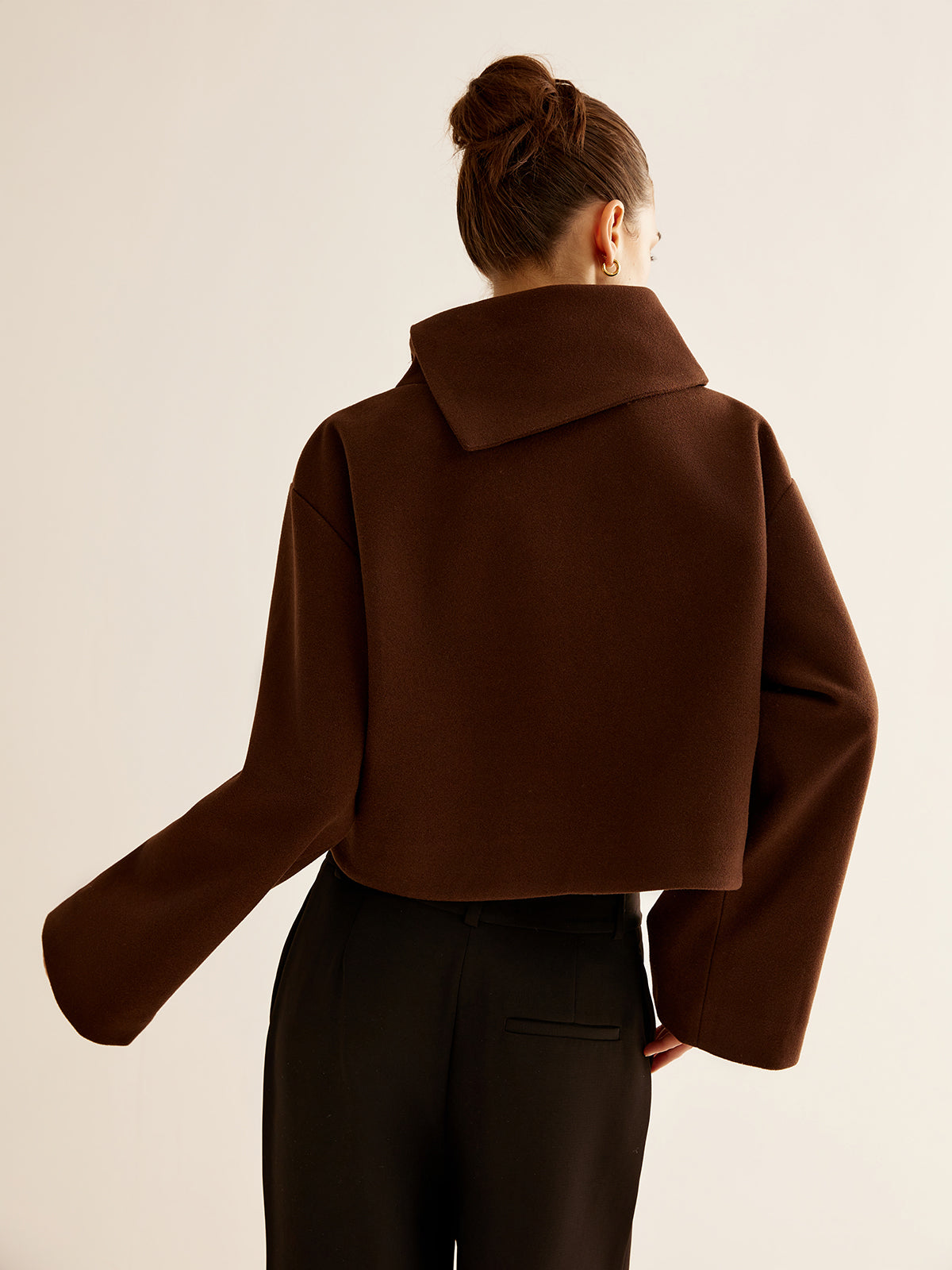 Plain Turtleneck Tweed Top-Chicvia