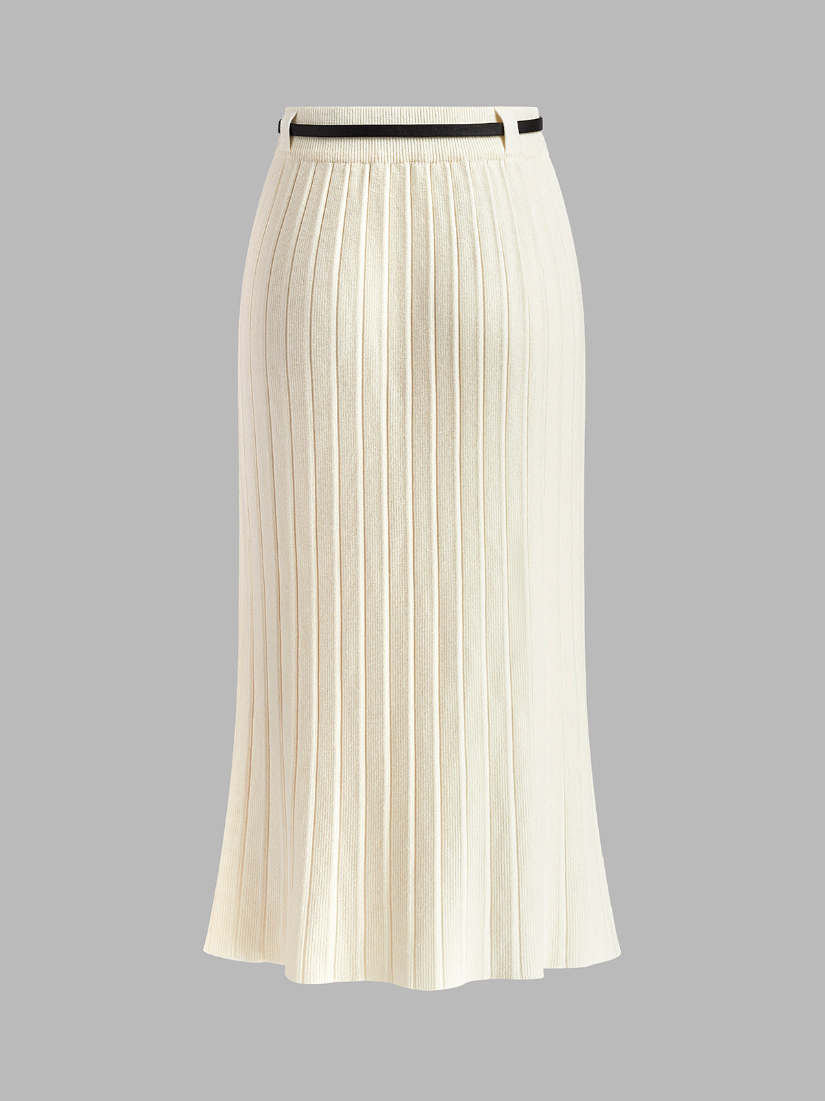 Pleated Sweater Skirt With Belt-Chicvia