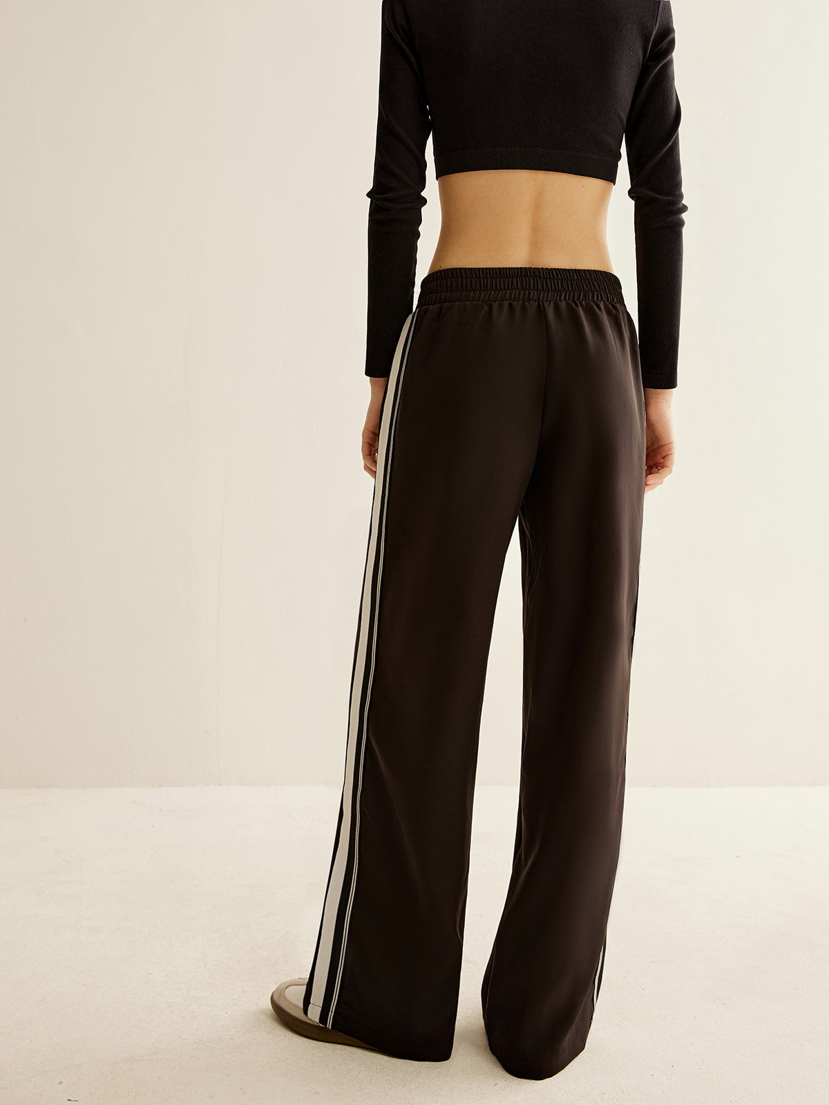 Contrast Striped Elastic Waist Pants-Chicvia