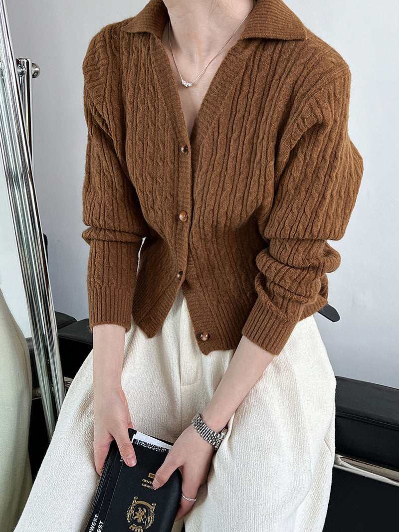 Lapel Button Short Cardigan-Chicvia