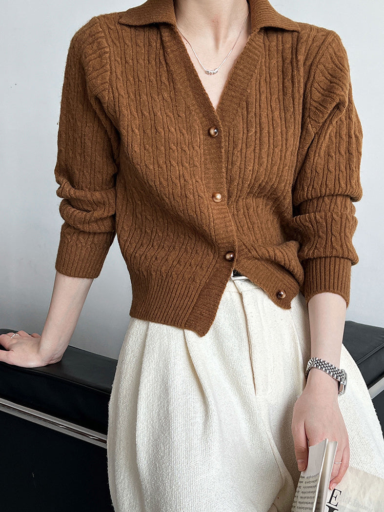 Lapel Button Short Cardigan-Chicvia