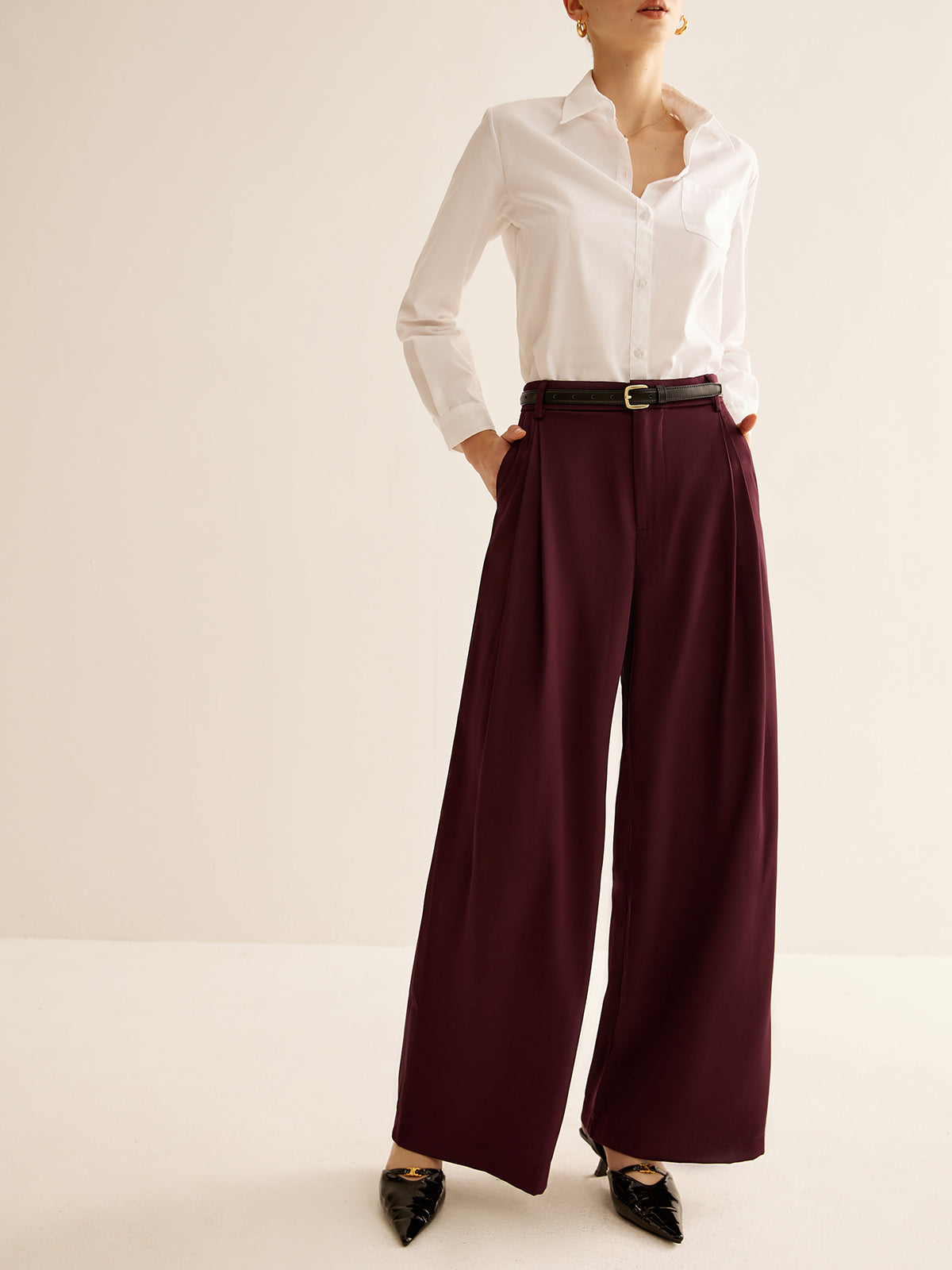 Pleated Wide Leg Pants Without Belt-Chicvia
