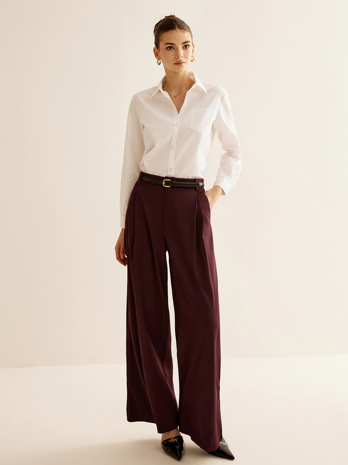 Pleated Wide Leg Pants Without Belt-Chicvia