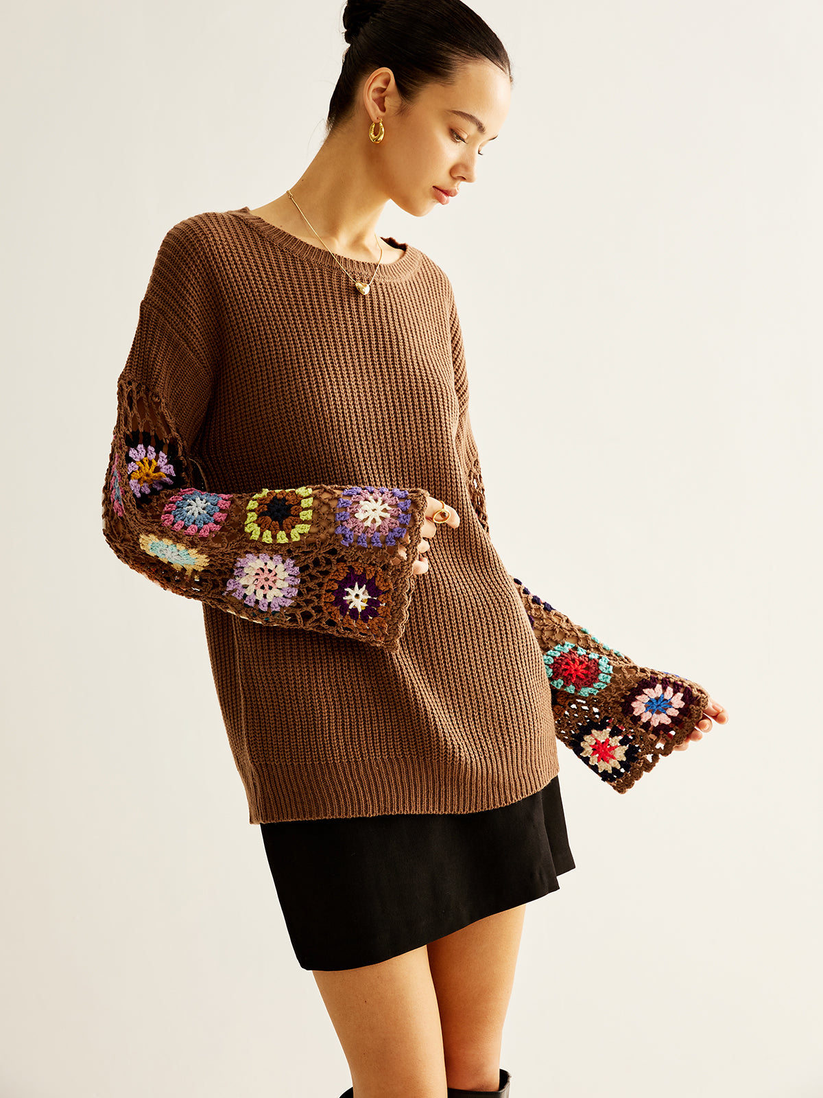 Geometric Crochet Loose Knit Top-Chicvia