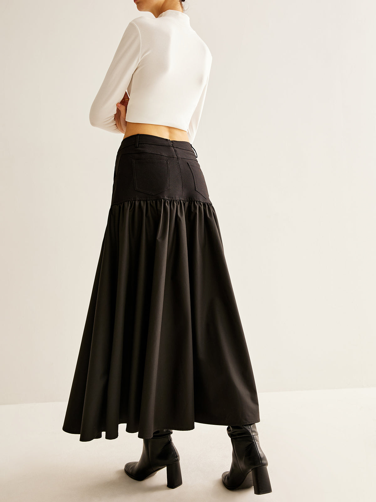 Panel Pockets Umbrella Skirt-Chicvia